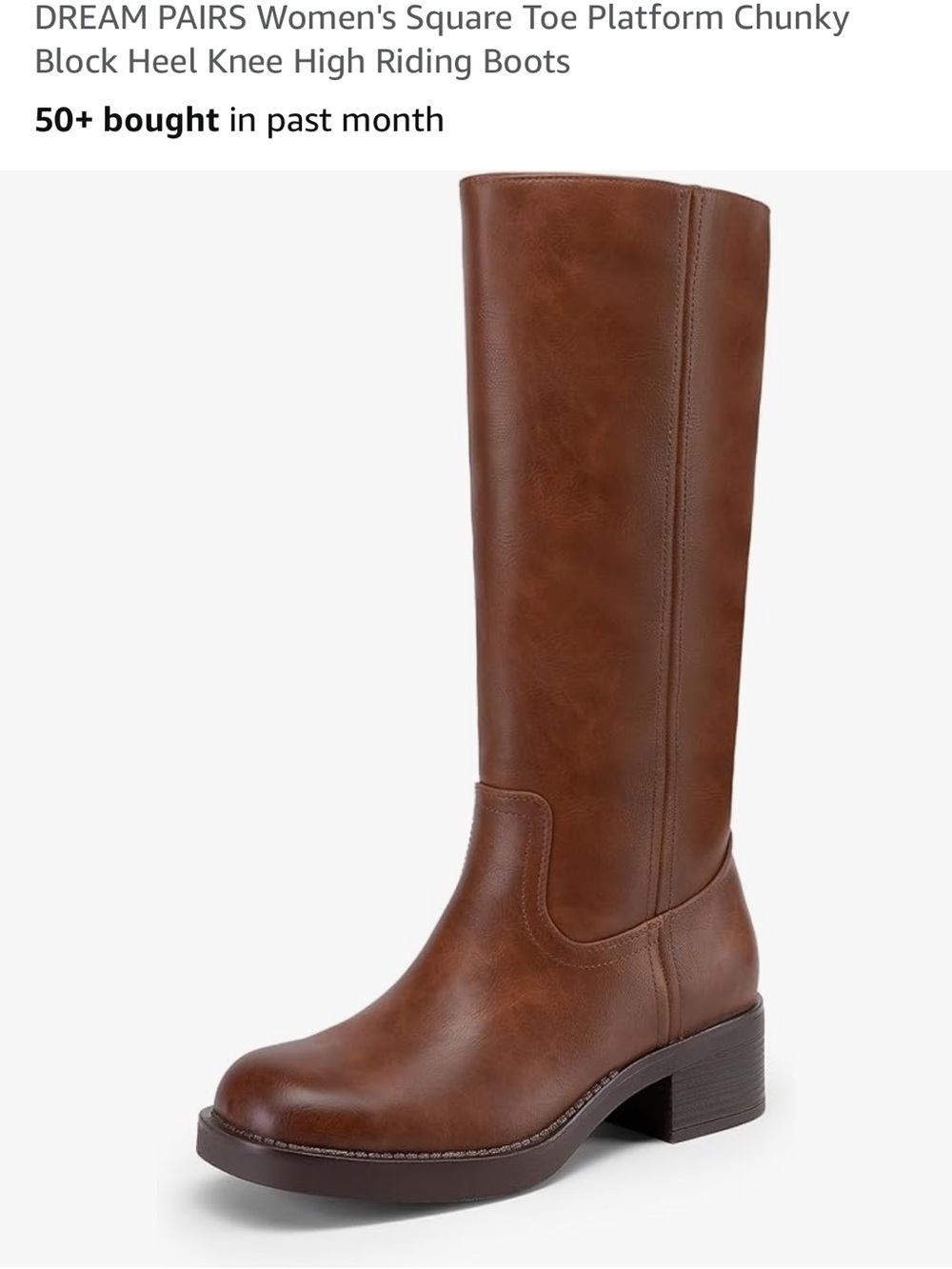 Dream Pairs Brown Over-the-Knee Chunky Block Heel Boots